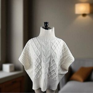 Express White Cowl Neck Cable Knit Sweater